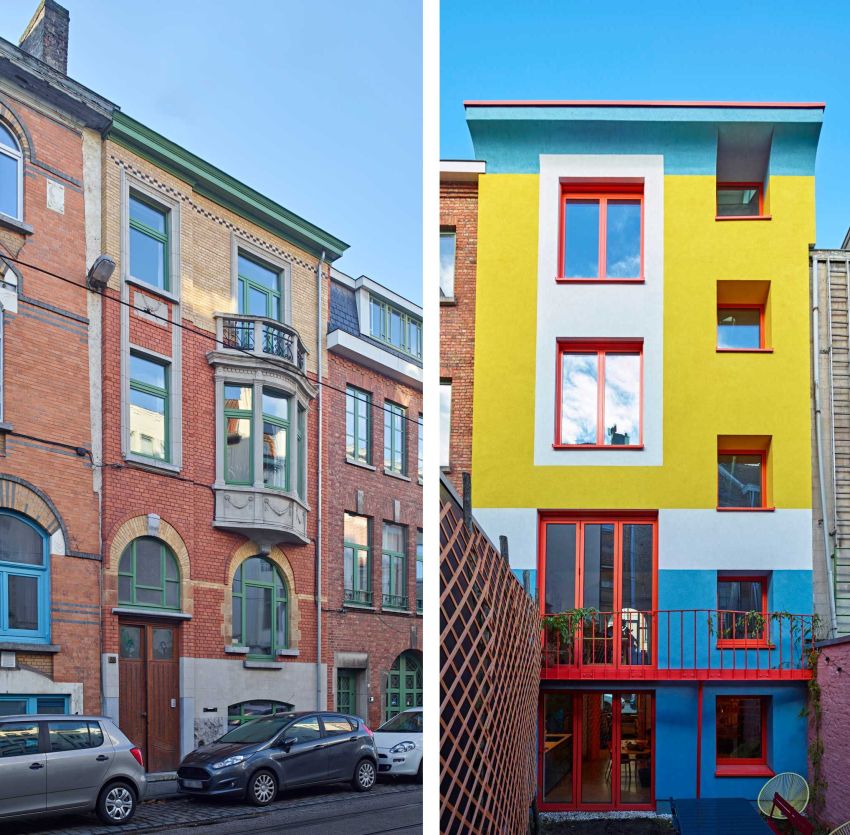 Une maison mitoyenne en hauteur et colorée avec lumière et vue sur le jardin